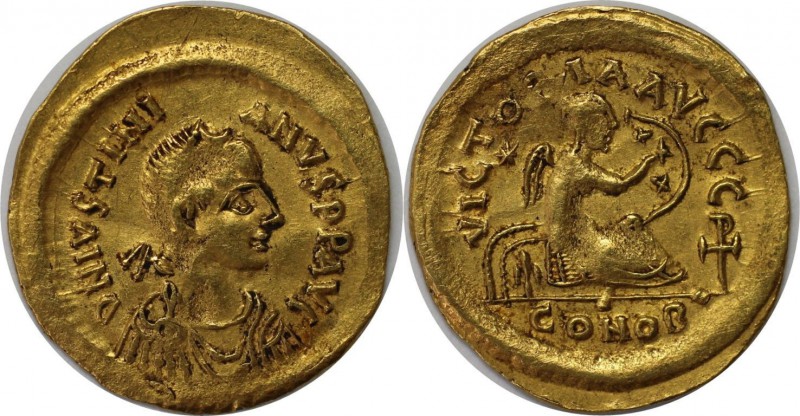 Byzantinische Münzen. Justinian I the Great (527-565 n. Chr.). AV-Semissis (18mm...