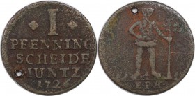 Altdeutsche Münzen und Medaillen, BRAUNSCHWEIG - WOLFENBÜTTEL. 1 Pfennig 1726 EPH, Kupfer. KM 778. Sehr Schön