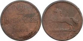 Altdeutsche Münzen und Medaillen, BRAUNSCHWEIG-WOLFENBÜTTEL. 2 Pfenning 1851 B, Kupfer. Sehr Schön