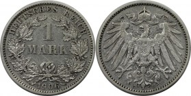 Deutsche Münzen und Medaillen ab 1871, REICHSKLEINMÜNZEN. 1 Mark 1906 E, Silber. Jaeger 17. Vorzüglich. Berieben.