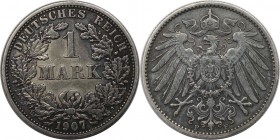 Deutsche Münzen und Medaillen ab 1871, REICHSKLEINMÜNZEN. 1 Mark 1907 F, Silber. Jaeger 17. Vorzüglich