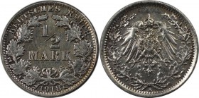 Deutsche Münzen und Medaillen ab 1871, REICHSKLEINMÜNZEN. 1/2 Mark 1918 A, Silber. Jaeger 16. Vorzüglich-stempelglanz