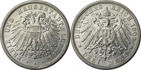 Deutsche Münzen und Medaillen ab 1871, REICHSSILBERMÜNZEN, Lübeck. 3 Mark 1909 A, Silber. Jaeger 82. Vorzüglich-stempelglanz