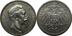 Deutsche Münzen und Medaillen ab 1871, REICHSSILBERMÜNZEN, Preußen. Wilhelm II. (1888-1918). 3 Mark 1911 A, Silber. Jaeger 103. Sehr schön, kl. Kratze...