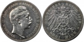 Deutsche Münzen und Medaillen ab 1871, REICHSSILBERMÜNZEN, Preußen. Wilhelm II. (1888-1918). 3 Mark 1912 A, Silber. Jaeger 103. Vorzüglich