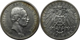 Deutsche Münzen und Medaillen ab 1871, REICHSSILBERMÜNZEN, Sachsen, Friedrich August III. (1902-1918). 3 Mark 1910 E, Silber. Sehr schön-vorzüglich. K...