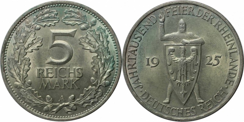 Deutsche Münzen und Medaillen ab 1871, WEIMARER REPUBLIK. 5 Mark 1925 A, Silber....