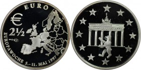 Deutsche Münzen und Medaillen ab 1945, BUNDESREPUBLIK DEUTSCHLAND. Europawoche 3.-11. Mai 1997 Berlin. Medaille "2 1/2 Euro" 1997, Silber. Polierte Pl...