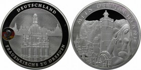 Deutsche Münzen und Medaillen ab 1945, BUNDESREPUBLIK DEUTSCHLAND. "Frauenkirche zu Dresden". Medaille 2011, Cu versilbert mit Farbtableau. Stempelgla...