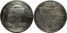 Europäische Münzen und Medaillen, Belgien / Belgium. Leopold III. 50 Francs 1939, Silber. 0.54 OZ. KM 121. Sehr Schön