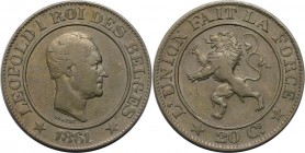 Europäische Münzen und Medaillen, Belgien / Belgium. Leopold I. 20 Centimes 1861. Kupfer-Nickel. KM 20. Fast Vorzüglich