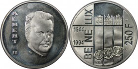 Europäische Münzen und Medaillen, Belgien / Belgium. 50. Jahre BENELUX. 250 Francs 1994, Silber. (1.8T). 0.56 OZ. KM 195. Polierle Platte