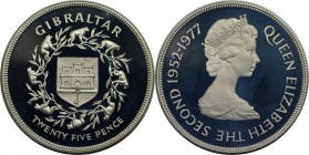 Europäische Münzen und Medaillen, Gibraltar. Jubiläum Königin Elizabeth. 25 Pence 1977, Silber. 0.84 OZ. KM 10a. Polierte Platte