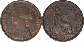 Europäische Münzen und Medaillen, Großbritannien / Vereinigtes Königreich / UK / United Kingdom. Victoria (1837-1901). 1/2 Penny 1867, Kupfer. KM 748....