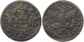 Europäische Münzen und Medaillen, Italien / Italy. Sizilien. Carlo II. Grano "Felicitas" 1700 RC, Kupfer. KM 71. Sehr schön.