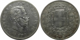Europäische Münzen und Medaillen, Italien / Italy. Vittorio Emanuele II. 5 Lire 1874, Silber. 0.72 OZ. KM 8.3. Sehr Schön