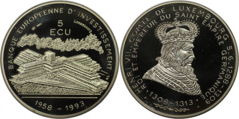 Europäische Münzen und Medaillen, Luxemburg / Luxembourg. Henri VII. 5 Ecu 1993,...