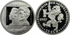 Europäische Münzen und Medaillen, Niederlande / Netherlands. Beatrix und Zar Peter I. 25 Ecu 1997, Silber. Polierte Platte