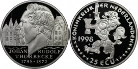Europäische Münzen und Medaillen, Niederlande / Netherlands. Johan Rudolf Thorbecke (1798-1872). 25 Ecu 1998, Silber. Polierte Platte