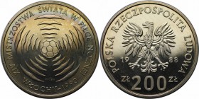 Europäische Münzen und Medaillen, Polen / Poland. Fußball-WM Italien. 200 Zlotych 1988 Proba, Kupfer-Nickel. KM Pr576. Polierte Platte