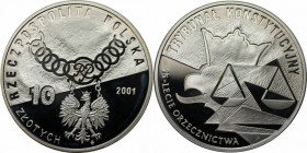 Europäische Münzen und Medaillen, Polen / Poland. 15 Jahre Verfassungsgericht. 10 Zlotych 2001, Silber. 0.42 OZ. KM Y#413. Polierte Platte