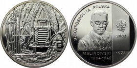 Europäische Münzen und Medaillen, Polen / Poland. Ethnologe Malinowski. 10 Zlotych 2002, Silber. 0.42 OZ. KM Y#432. Polierte Platte