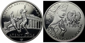 Europäische Münzen und Medaillen, Polen / Poland. Olympischen Spiele 2004 in Athen. 10 Zlotych 2004, Silber. 0.42 OZ. KM Y#517. Polierte Platte