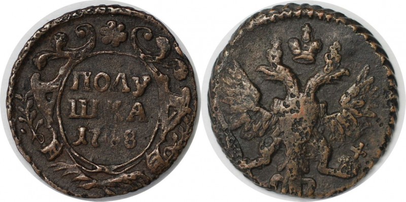 Russische Münzen und Medaillen, Elizabeth (1741-1762). Poluschka 1748, Kupfer. B...