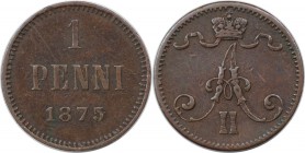 Russische Münzen und Medaillen, Alexander II. (1854-1881), Finnland. 1 Penni 1875, Kupfer. Bitkin 674. Vorzüglich