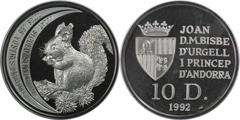 Weltmünzen und Medaillen, Andorra. Eichhörnchen. 10 Diners 1992, Silber. 0.93 OZ...