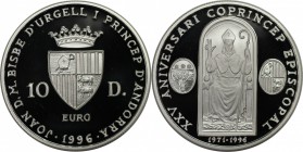 Weltmünzen und Medaillen, Andorra. 25. Jahre Bischof von Andorra. 10 Diners 1996, Silber. Polierte Platte