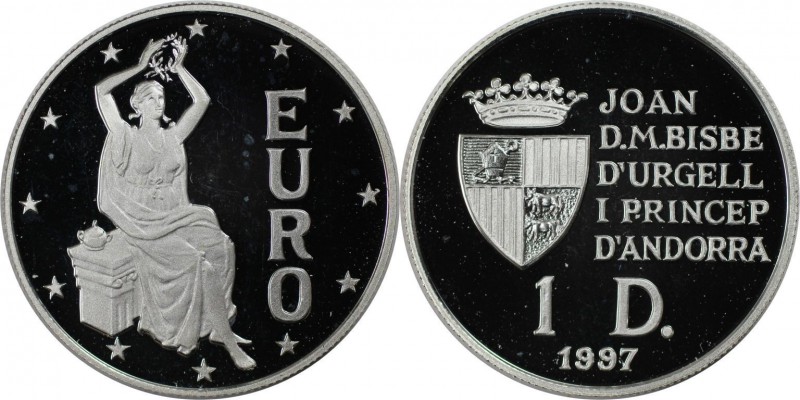 Weltmünzen und Medaillen, Andorra. Europa mit Lorbeerkranz. 1 Diner 1997, Silber...