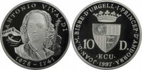 Weltmünzen und Medaillen, Andorra. Komponist Antonio Vivaldi (1678-1741). 10 Diners 1997, Silber. 0.94 OZ. KM 133. Polierte Platte