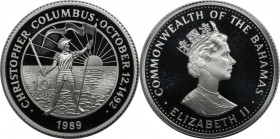 Weltmünzen und Medaillen, Bahamas. Columbus mit Flagge und Schwert. 10 Dollars 1989, Silber. 0.84 OZ. KM 128. Polierte Platte