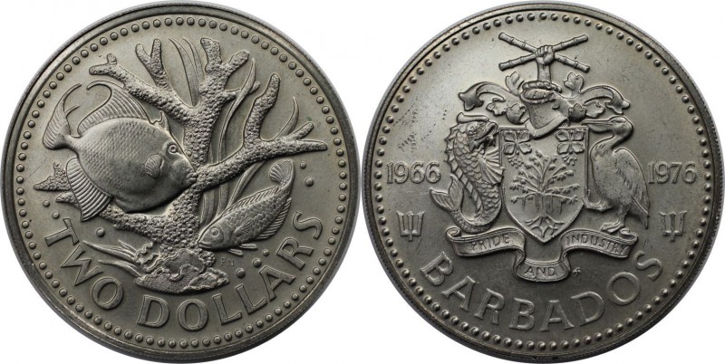 Weltmünzen und Medaillen, Barbados. 2 Dollars 1976, Kupfer-Nickel. KM #24. Stemp...