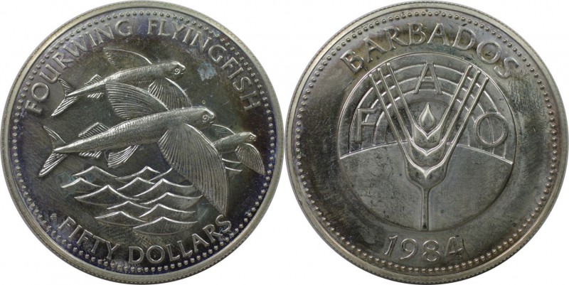 Weltmünzen und Medaillen, Barbados. Series: F.A.O. 50 Dollars 1984, Silber. 0.27...