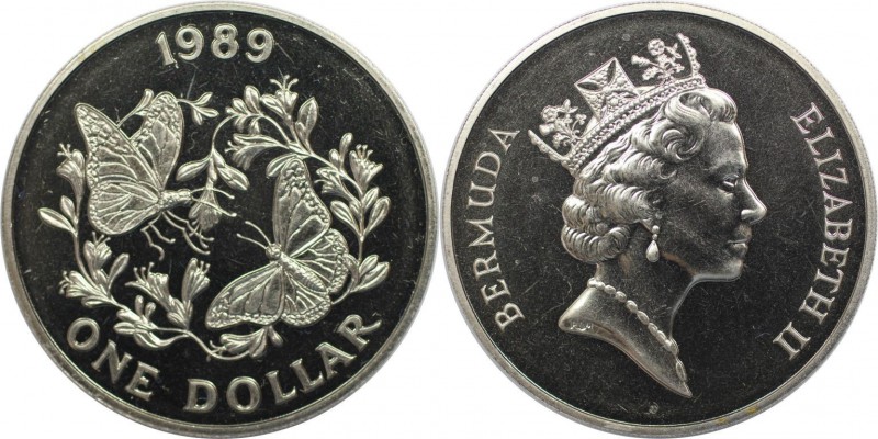 Weltmünzen und Medaillen, Bermuda. Monarchfalter. 1 Dollar 1989, Kupfer-Nickel. ...