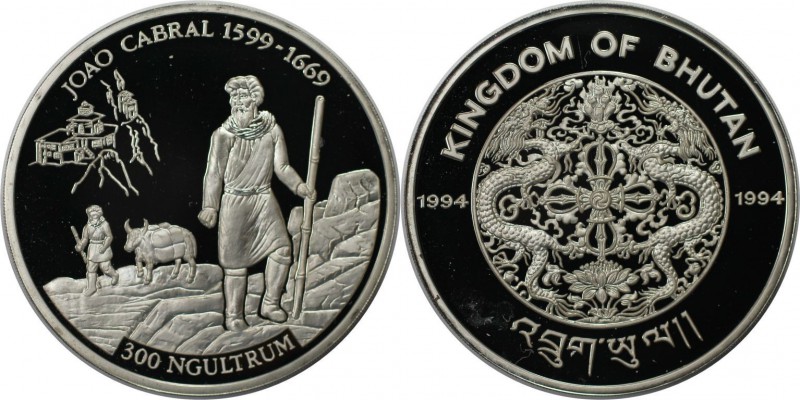 Weltmünzen und Medaillen, Bhutan. Joao Cabral. 300 Ngultrum 1994, Silber. 0.94 O...