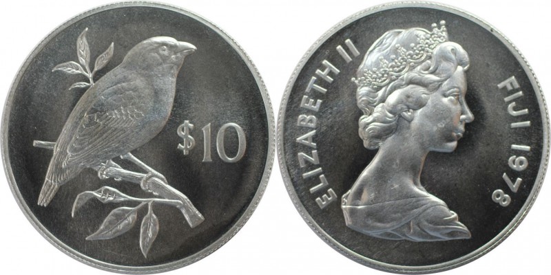 Weltmünzen und Medaillen, Fidschi / Fiji. Papageienfink. 10 Dollars 1978, Silber...