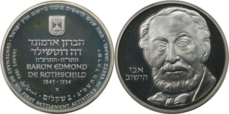 Weltmünzen und Medaillen, Israel. 34. Jahrestag - Baron de Rothschild. 2 Sheqali...