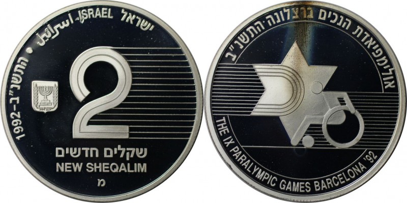 Weltmünzen und Medaillen, Israel. Paralympics. 2 New Sheqalim 1992, Silber. 0.93...