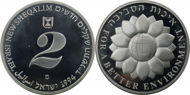 Weltmünzen und Medaillen, Israel. Für eine schönere Umwelt. 2 New Sheqalim 1994,...