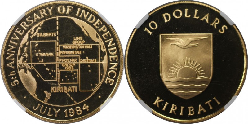 Weltmünzen und Medaillen, Kiribati. 50 Jahre Unabhängigkeit. 10 Dollars 1984, Go...