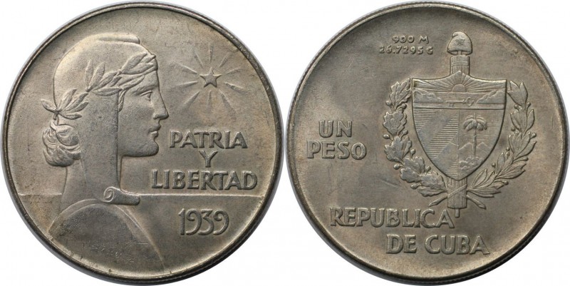 Weltmünzen und Medaillen, Kuba / Cuba. Peso 1939, Silber. KM 22. Vorzüglich+