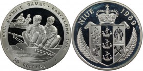 Weltmünzen und Medaillen, Niue. XXV Olympische Spiele (1992) - Rudern. 50 Dollars 1989, Silber. 0.84 OZ. KM 27. Polierte Platte