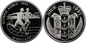 Weltmünzen und Medaillen, Niue."Sommerolympiade 1992". 10 Dollars 1991, Silber. 0.3 OZ. KM 46. Stempelglanz