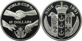 Weltmünzen und Medaillen, Niue. "1994 WM-Fußball, USA". 10 Dollars 1991, Silber. 1.01 OZ. KM 59. Polierte Platte
