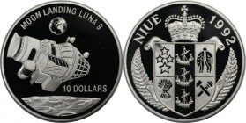 Weltmünzen und Medaillen, Niue. "Luna 9 Mondlandung". 10 Dollars 1992, Silber. 1.01 OZ. KM 70. Polierte Platte
