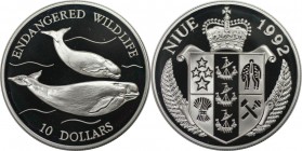 Weltmünzen und Medaillen, Niue. Weißwale. 10 Dollars 1992, Silber. 0.94 OZ. KM 74. Polierte Platte