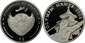 Weltmünzen und Medaillen, Palau. Olympiade Peking 2008 Speerwurf. 5 Dollars 2007, Silber. Polierte Platte